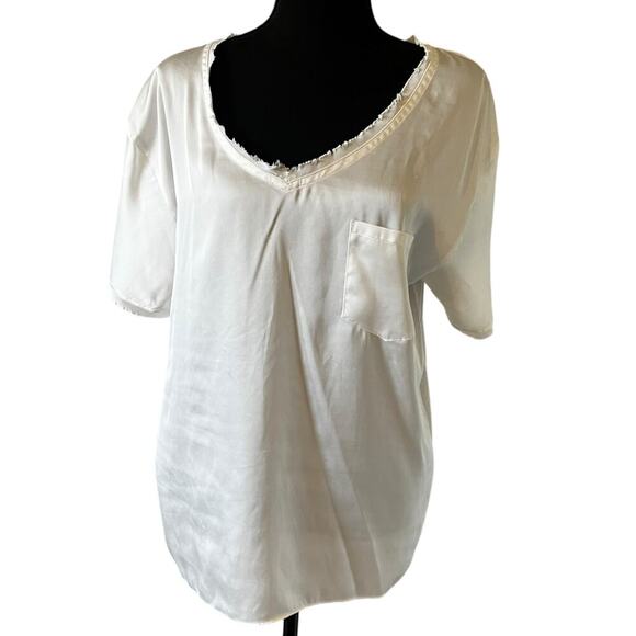 NYDJ Women’s Mixed Media Sateen Tshirt White Size Large Elevated Basic - Picture 1 of 8